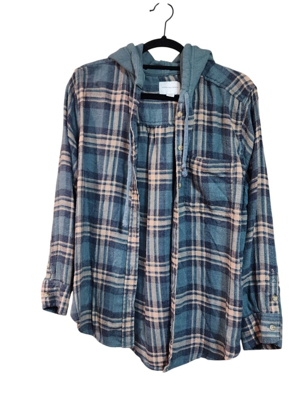American Eagle Flannel Hooded Button Up Shirt Womens Size Small